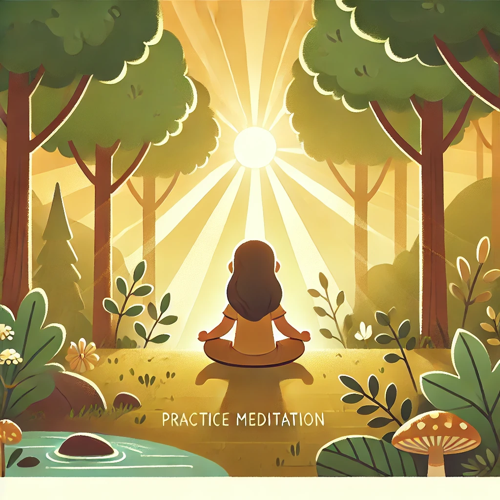 DALL·E-2024-12-27-19.20.58-A-serene-cartoon-style-illustration-for-Practice-Meditation-for-Calm-and-Clarity.-The-image-features-a-person-sitting-cross-legged-in-a-forest-clear Reduce Stress Naturally: 5 Proven Methods for a Calmer Life