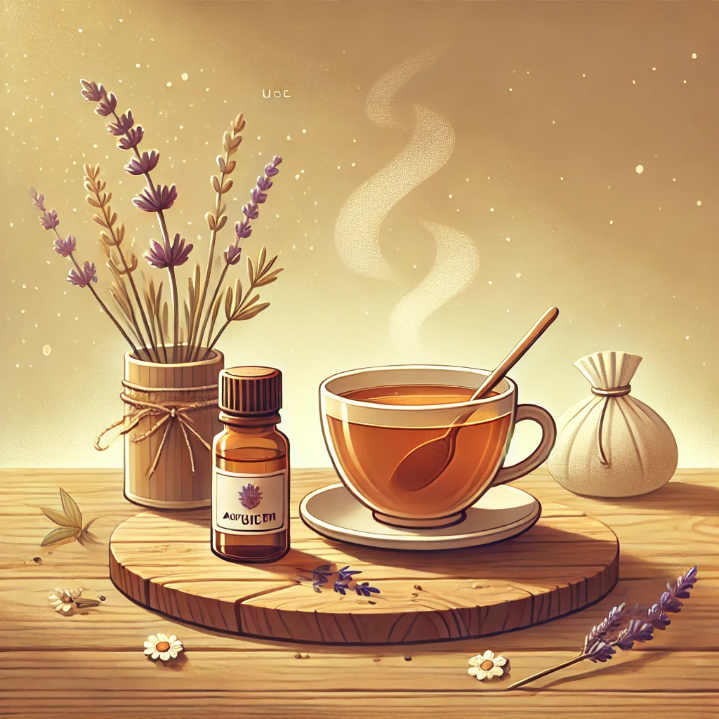 DALL·E-2024-12-27-19.22.51-A-calming-cartoon-style-illustration-for-Use-Herbal-Remedies-for-Stress-Relief.-The-image-features-a-wooden-table-with-a-steaming-cup-of-chamomile-t Reduce Stress Naturally: 5 Proven Methods for a Calmer Life